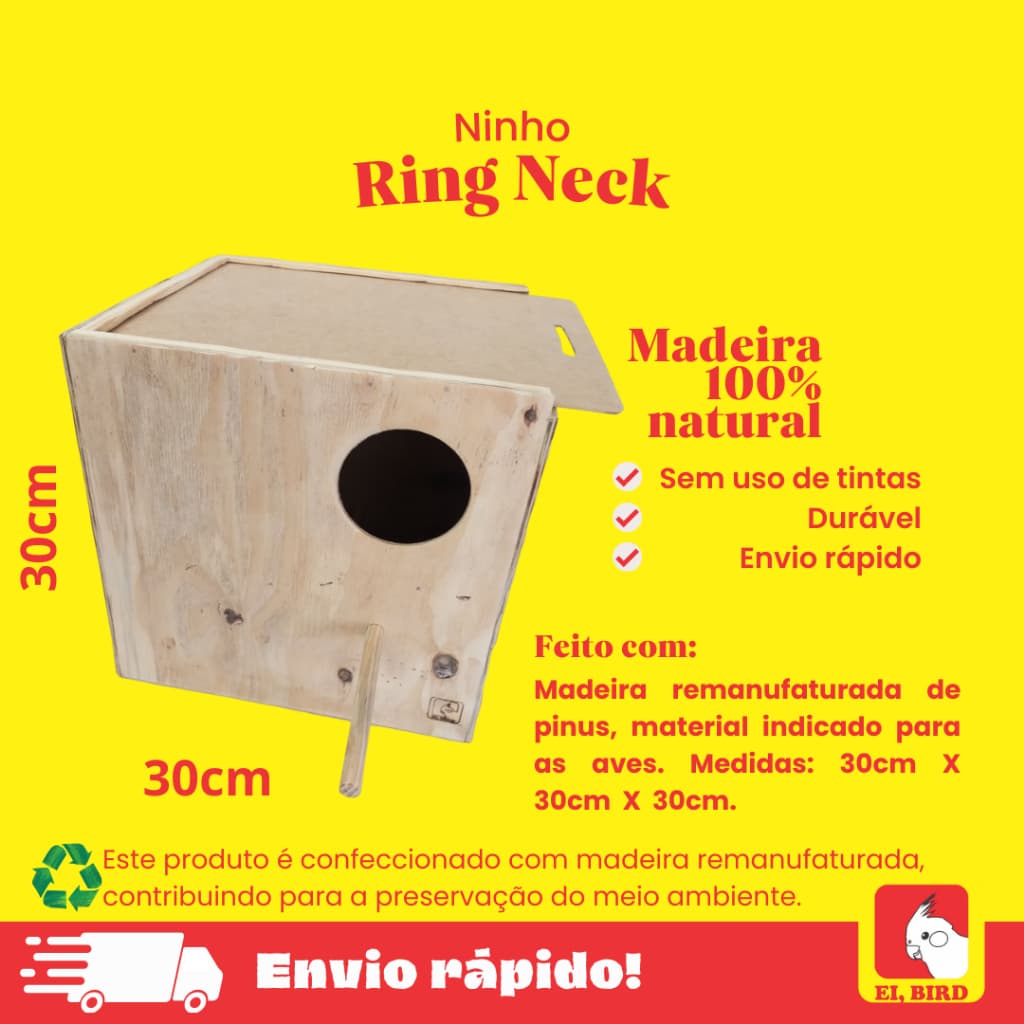 Ninho Para Ring Neck 30cm x 30cm x 30cm Casinha Criadouro Reprodução
