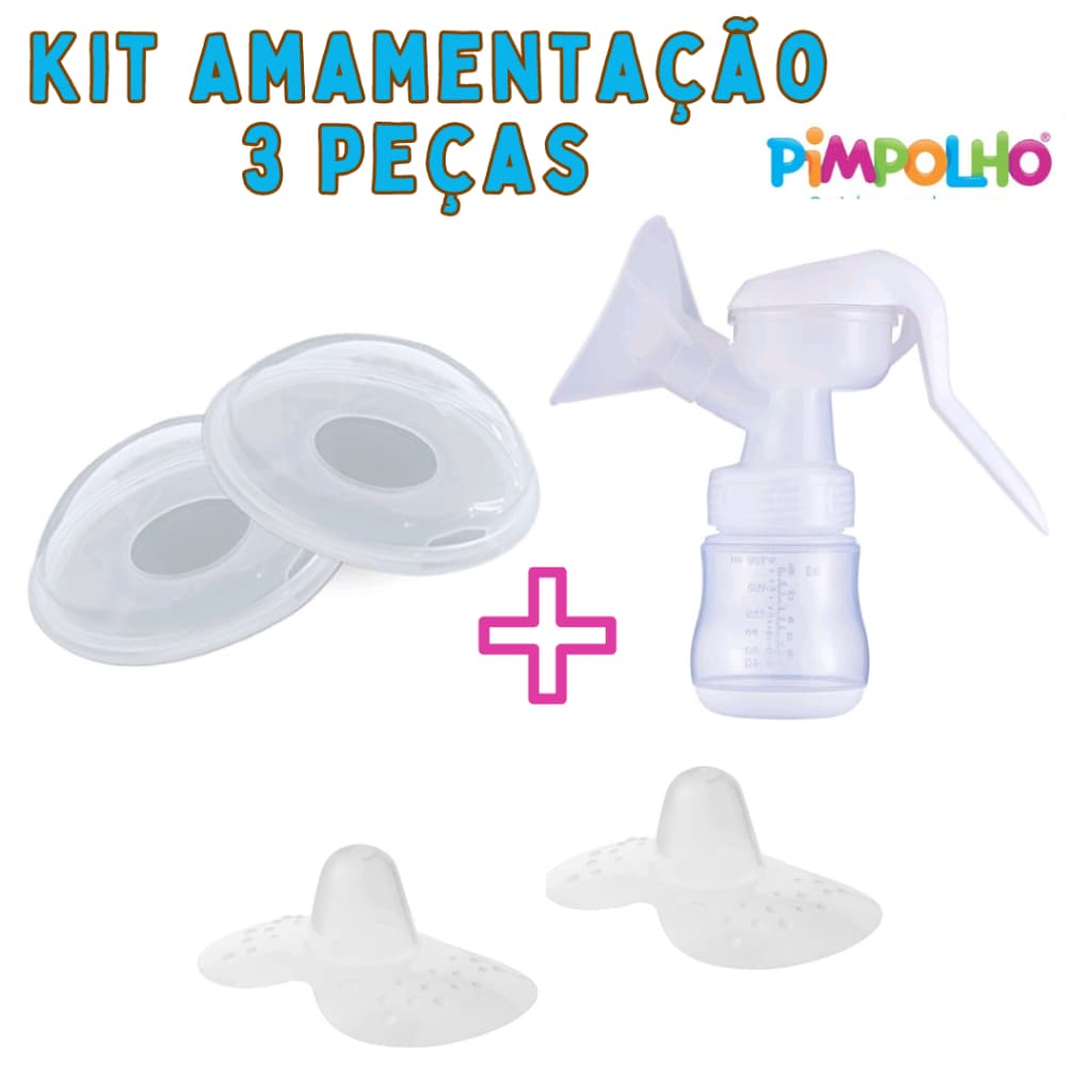 kit amamentação 3 peças concha coletora + protetor de mamilo + bomba Manual Pimpolho