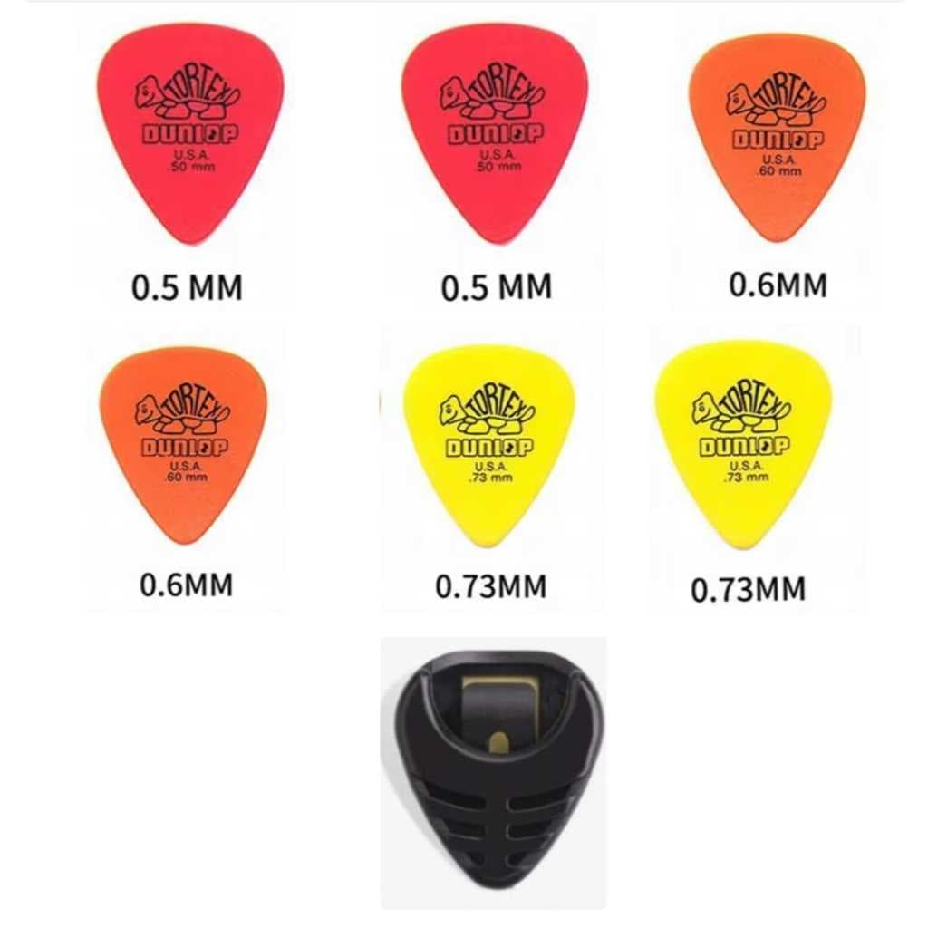 Kit 6 Palhetas Guitarra Violão Dunlop Leve e Media e Porta Palheta