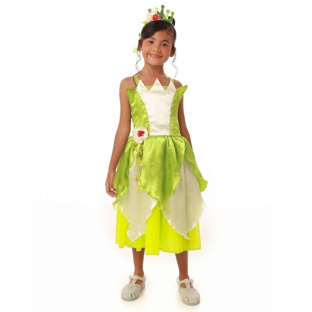 Fantasia Muvilê Vestido de Princesa Verde Com Tule Brilhante E Tiara De Coroa