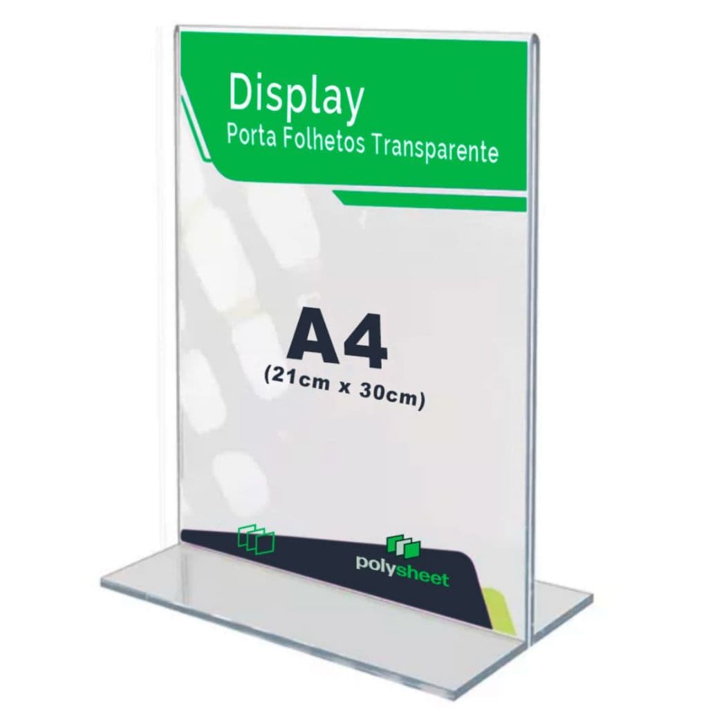 Display Porta Folheto Tamanho A4 Formato T Em Acrílico PS 3 unidades
