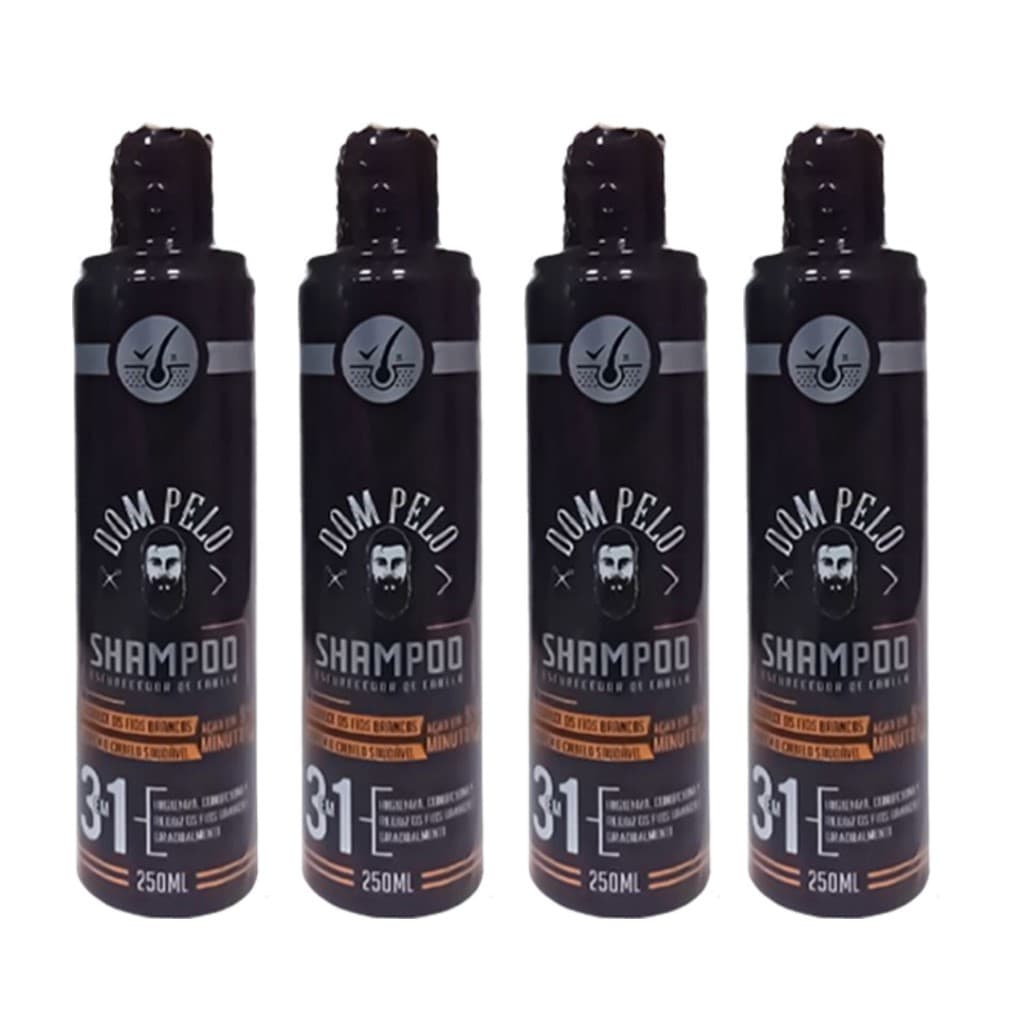 Kit 4 Shampoo Escurecedor Dom Pelo Nova formula 250ml 3 em 1 Cabelo, Barba, Bigode, Pronta Entrega Envio Imediato