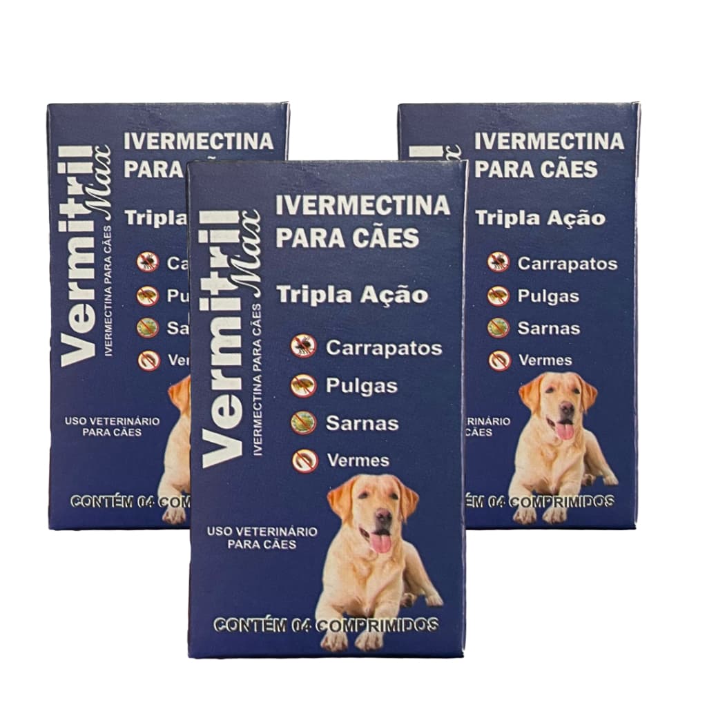 Vermitril Remédio Anti Carrapatos, Vermes, Pulgas E Sarnas - 12 Comp Mastigáveis p/ 60kg C sabor Carne