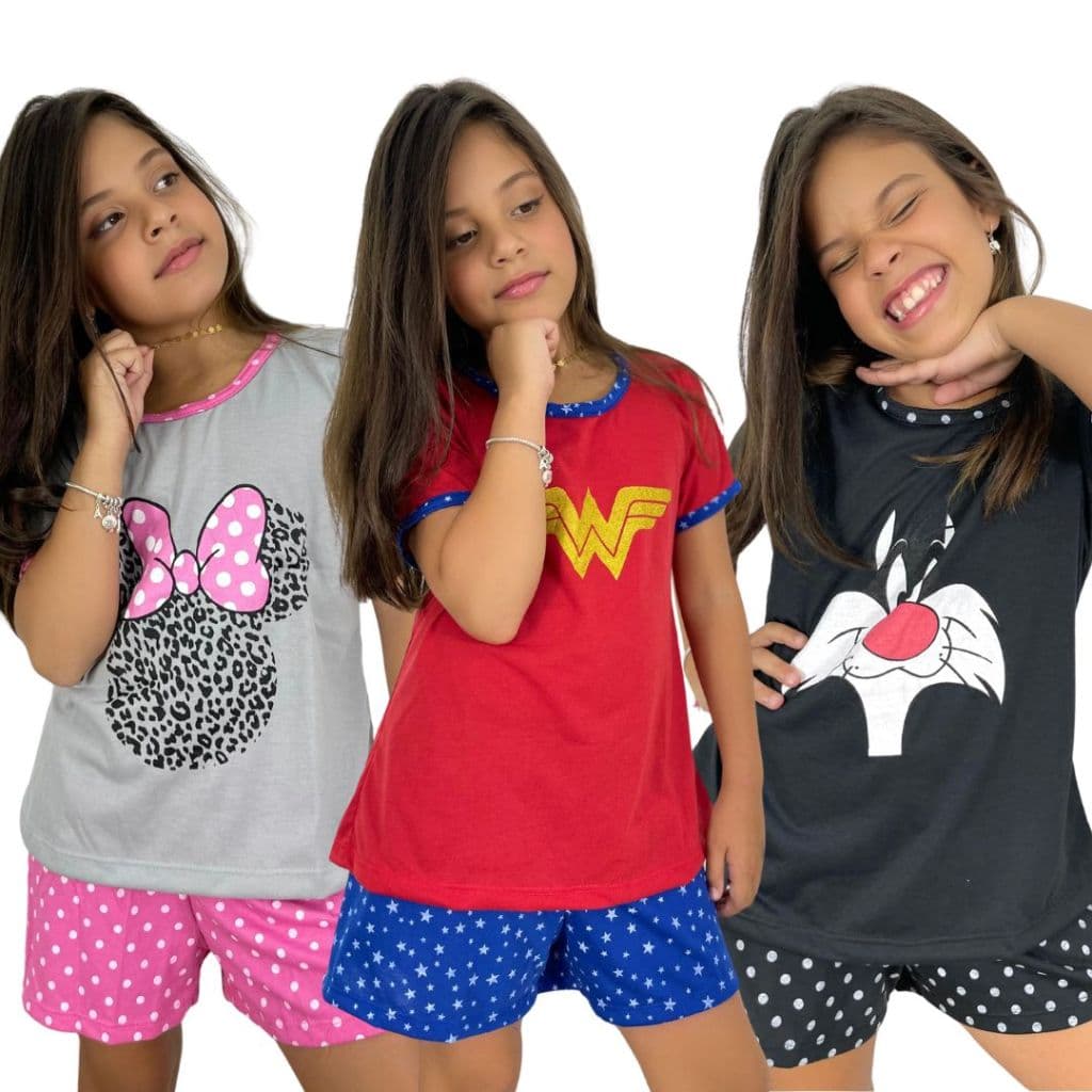 Baby Doll Infantil Meia Manga Estampado / Roupa de Dormir / Pijama Infantil