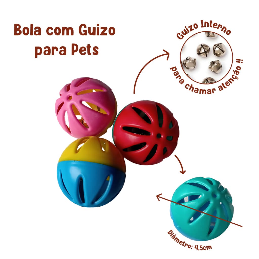 4x Bola Bolinha Brinquedo Com Guiso Caes, Gatos, Aves E Pets Diversos Calopsita Papagaio