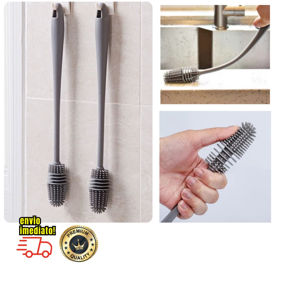 Kit 2 Escovas de Silicone Multiuso Ideal Para Lavar Garrafa Mamadeira Copo Taça e Garrafas Limpa