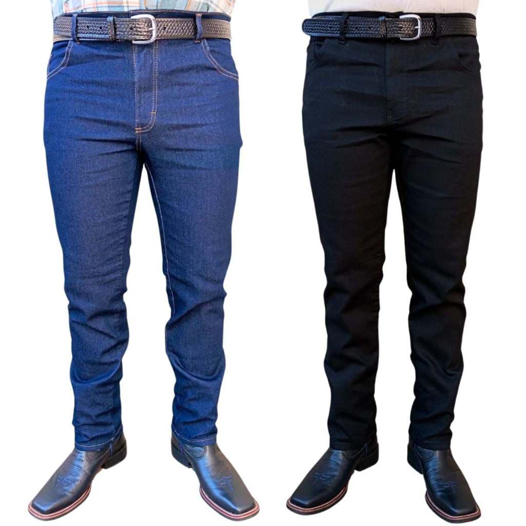Kit 2 Calças Jeans Masculina Tradicional com Elastano Azul e Preta Tecido Premium