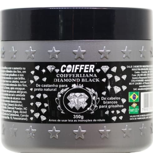 Máscara Diamond Black Coiffer 350g | Preto Intenso e Brilhante | Revive a Cor dos Cabelos Escuros