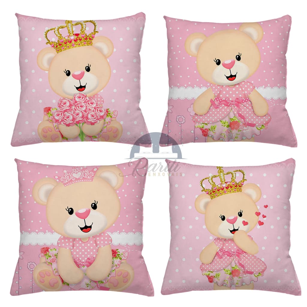 KIT 4 CAPAS DE ALMOFADAS  URSINHA PRINCESA  URSINHO PRINCIPE ROSA AZUL   - TAMANHO 45X45