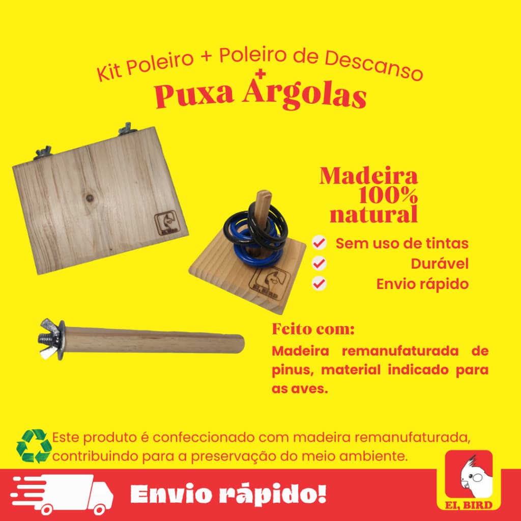 Kit Poleiro + Poleiro Plataforma de Descanso (G) + Puxa Argolas