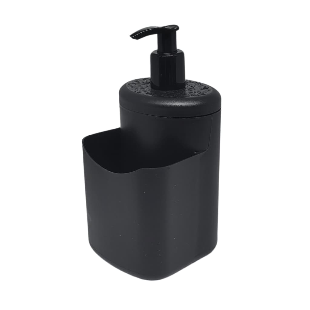 Dispenser Porta Detergente 500ml + Suporte Bucha Esponja Preto ou Branco Plástico