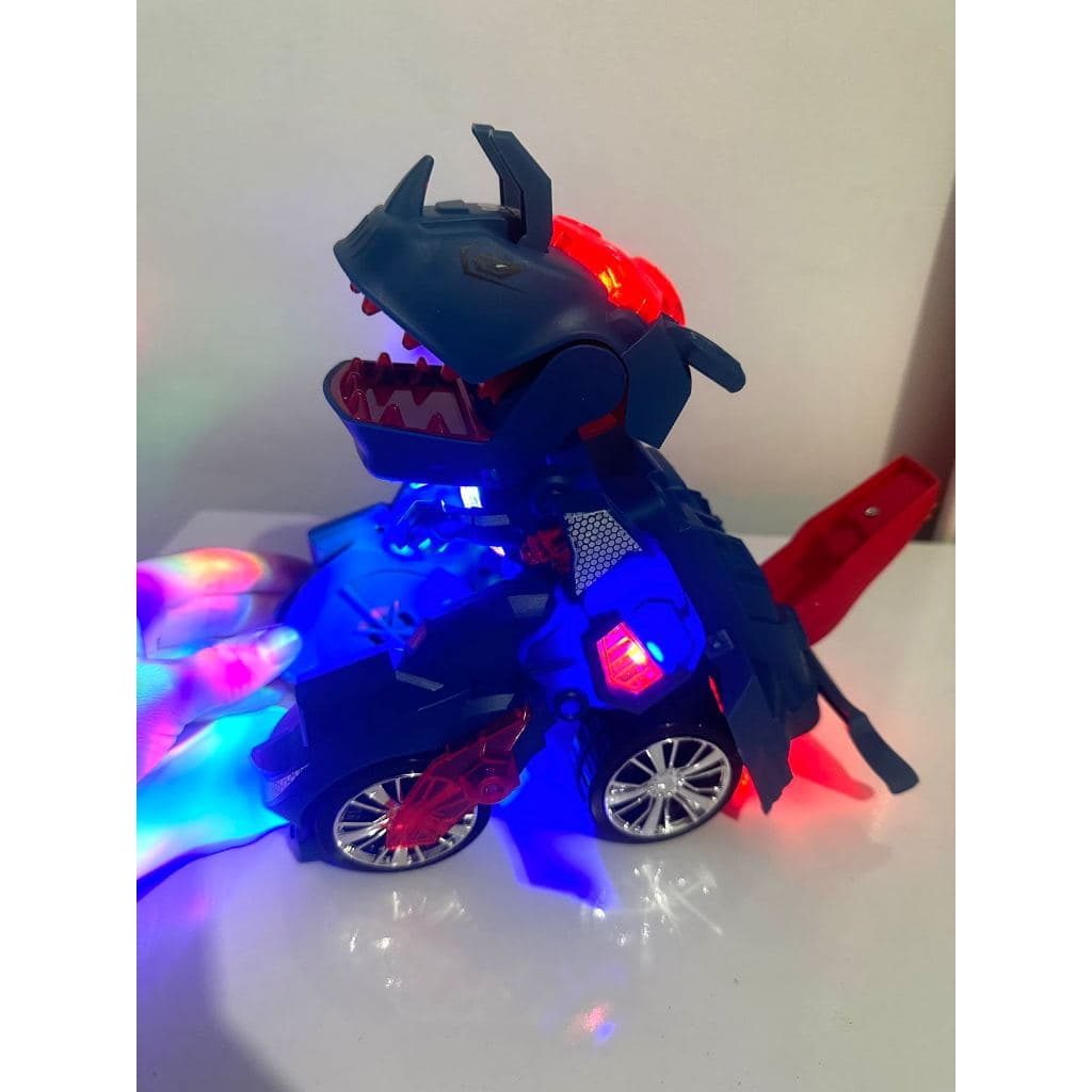 Brinquedo Carro transforme Vira Robô Dinossauro com Som  e Luz com pilhas