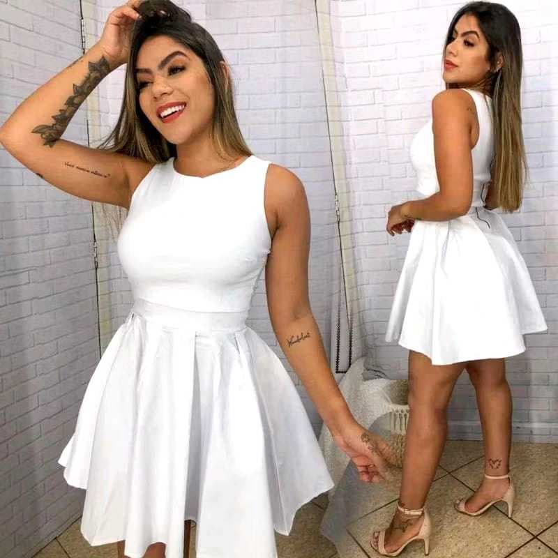 Vestido Princesa Branco Feminino Boneca Rodado de Alça Casamento Batizado Festa