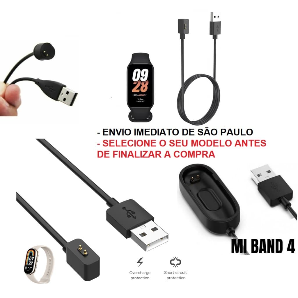 Carregador para Mi Band 9 8 7 6 5 8 Pro e 8 Active - Cabo USB para Xiaomi Smart Band [Envio HOJE]