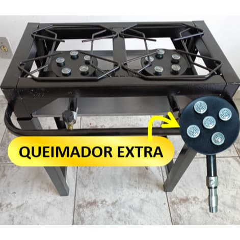 Fogão Industrial 2 Bocas Alta Pressão com Queimador Extra (Opcional) PRETO