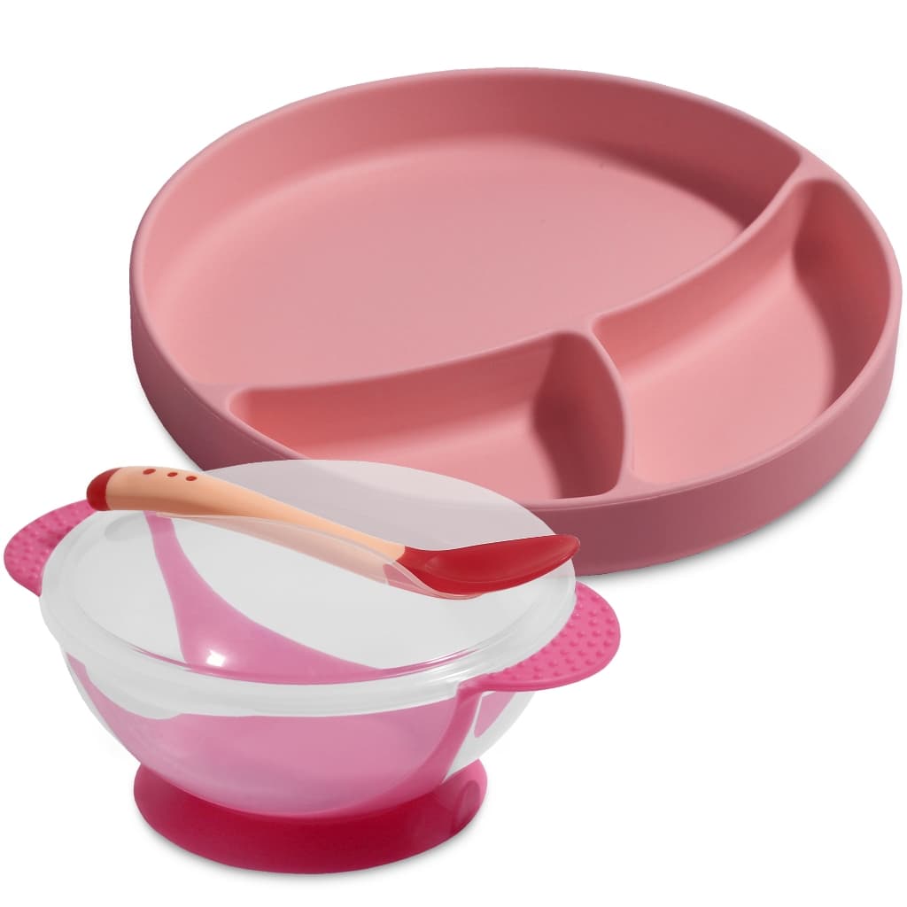 Kit Alimentação Para Bebê Prato Infantil com Divisória e Ventosa em Silicone + Pote Bowl c/ talher
