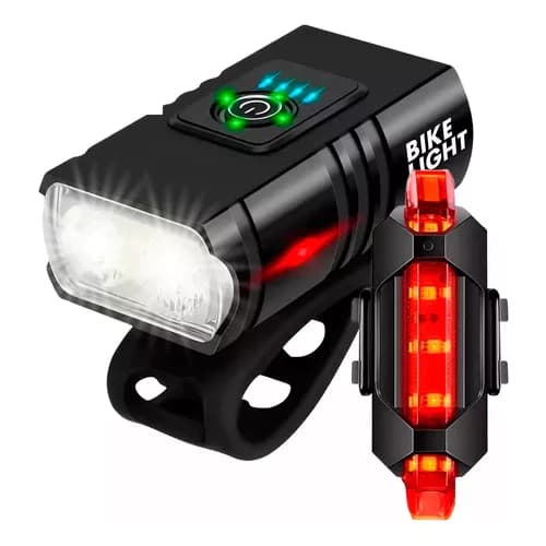 Lanterna Farol Bike 2 Led Cree T6 Usb Recarregável + Sinalizador Traseira Vermelho Recarregável USB