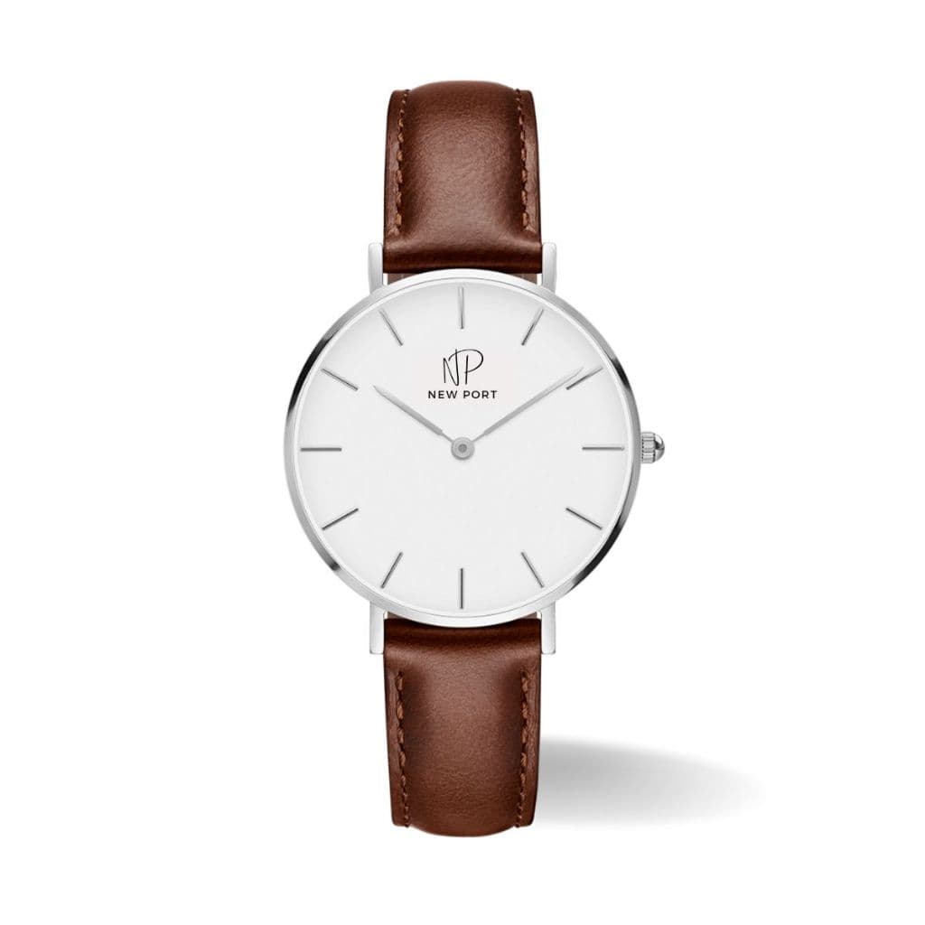 Relógio Feminino Elegante Pulseira Marrom Analógico De Pulso Delicado Original New Port 32mm