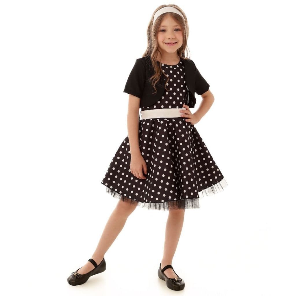 Fantasia Muvilê, Vestido De Bolinha Com Bolero