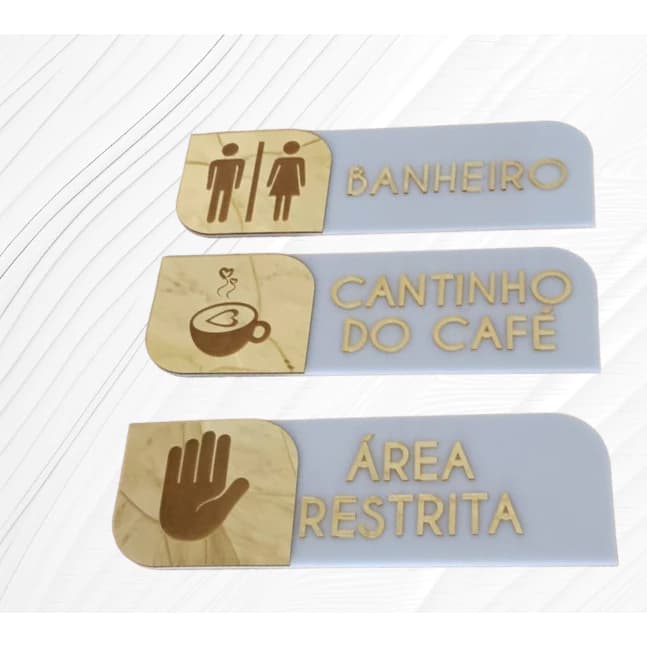 Kit com 3 Placas de Sinalização Indicativa para Ambientes Personalizada