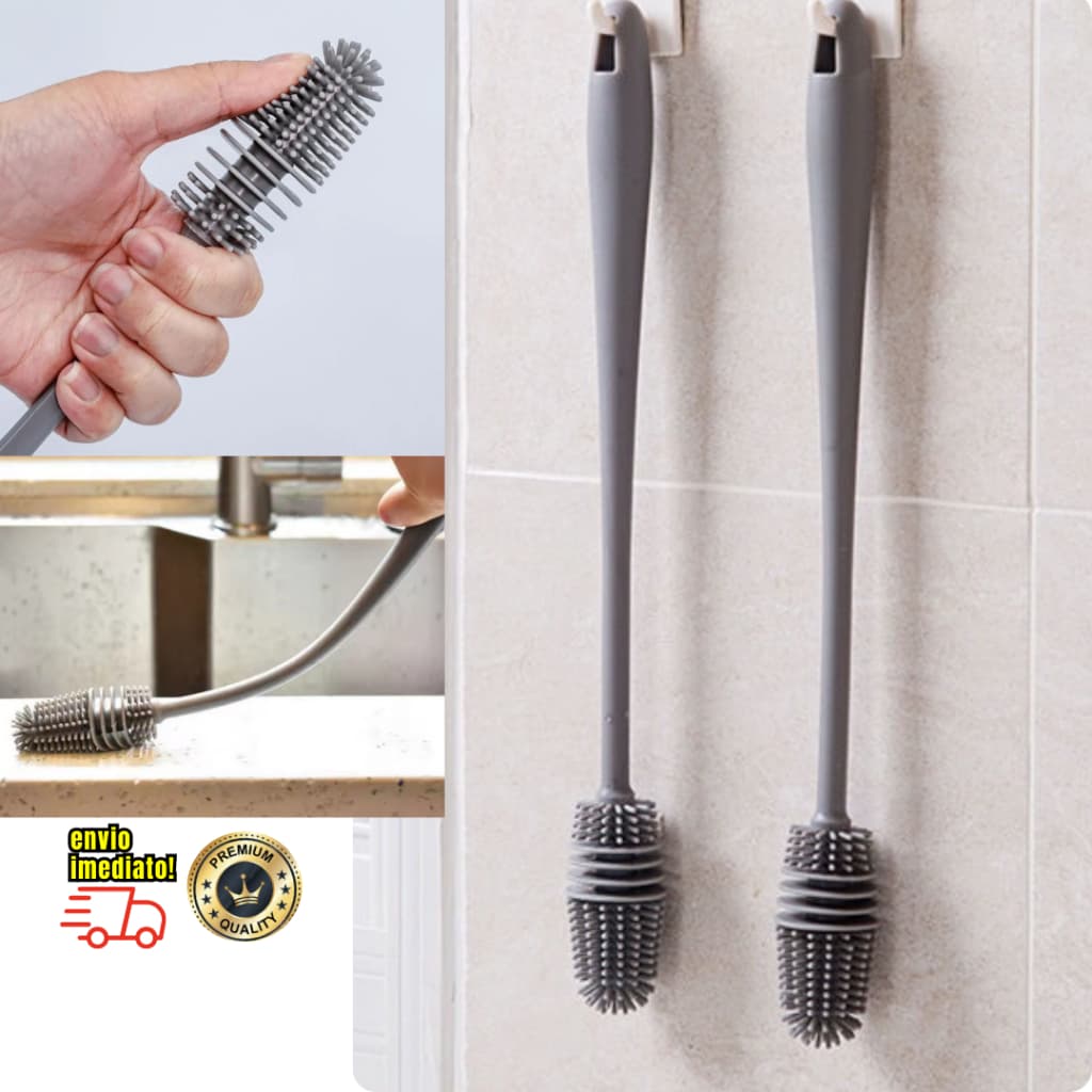 Kit Escovas de Silicone Multiuso Ideal Para Lavar Garrafa Mamadeira Copo Taça Garrafas Limpa 2 Peças
