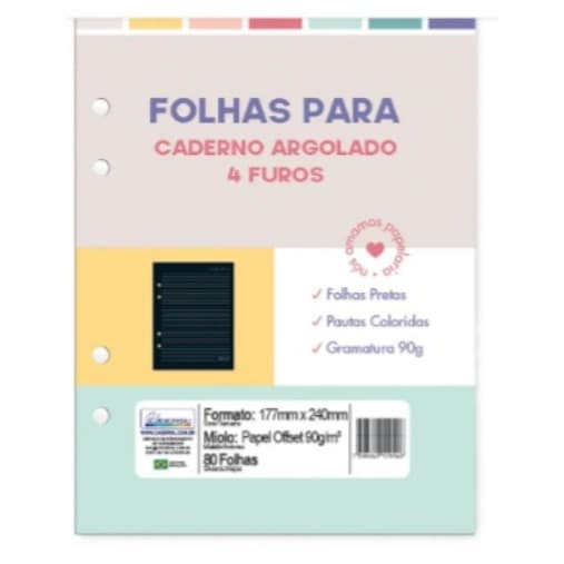 Refil Caderno Colegial Argolado – Folhas colorid Refis