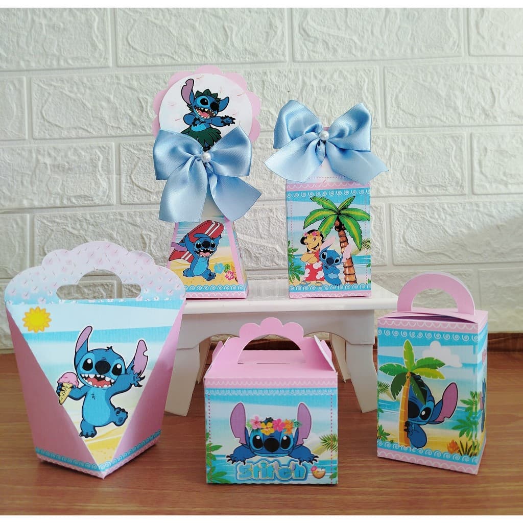 Kit Festa Caixinhas Personalizadas Lembrancinha Lilo e Stitch Pegue e Monte