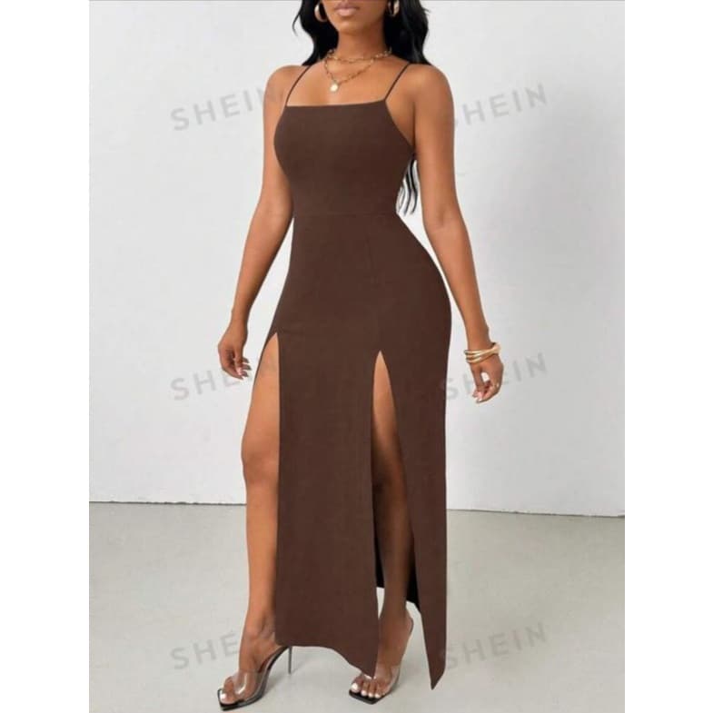 Vestido feminino longo duas fendas