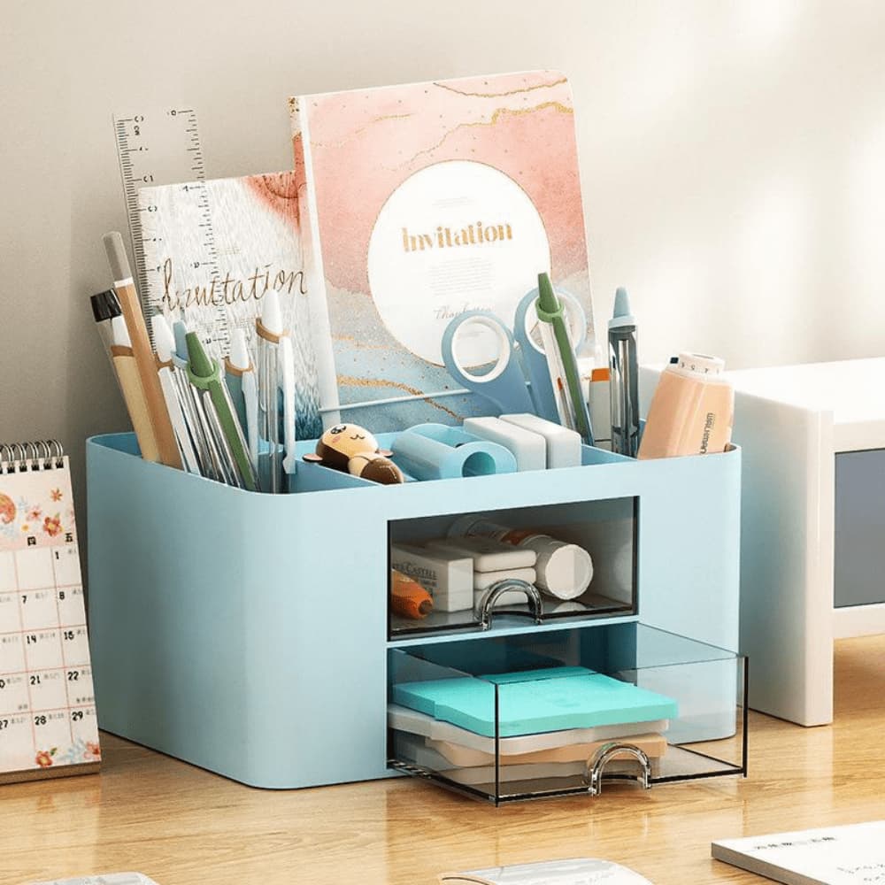 Porta Treco Organizador De Mesa Escritório Caixa Organizadora Com Divisórias Escrivaninha Organizado
