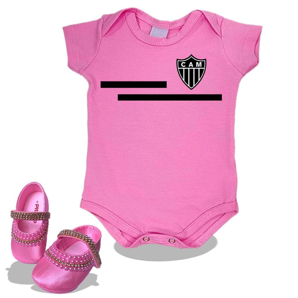 Kit 2 Itens Roupa de Bebê Atlético Mineiro Rosa: Body 100% Algodão e Sapatinho de Menina Exclusivo