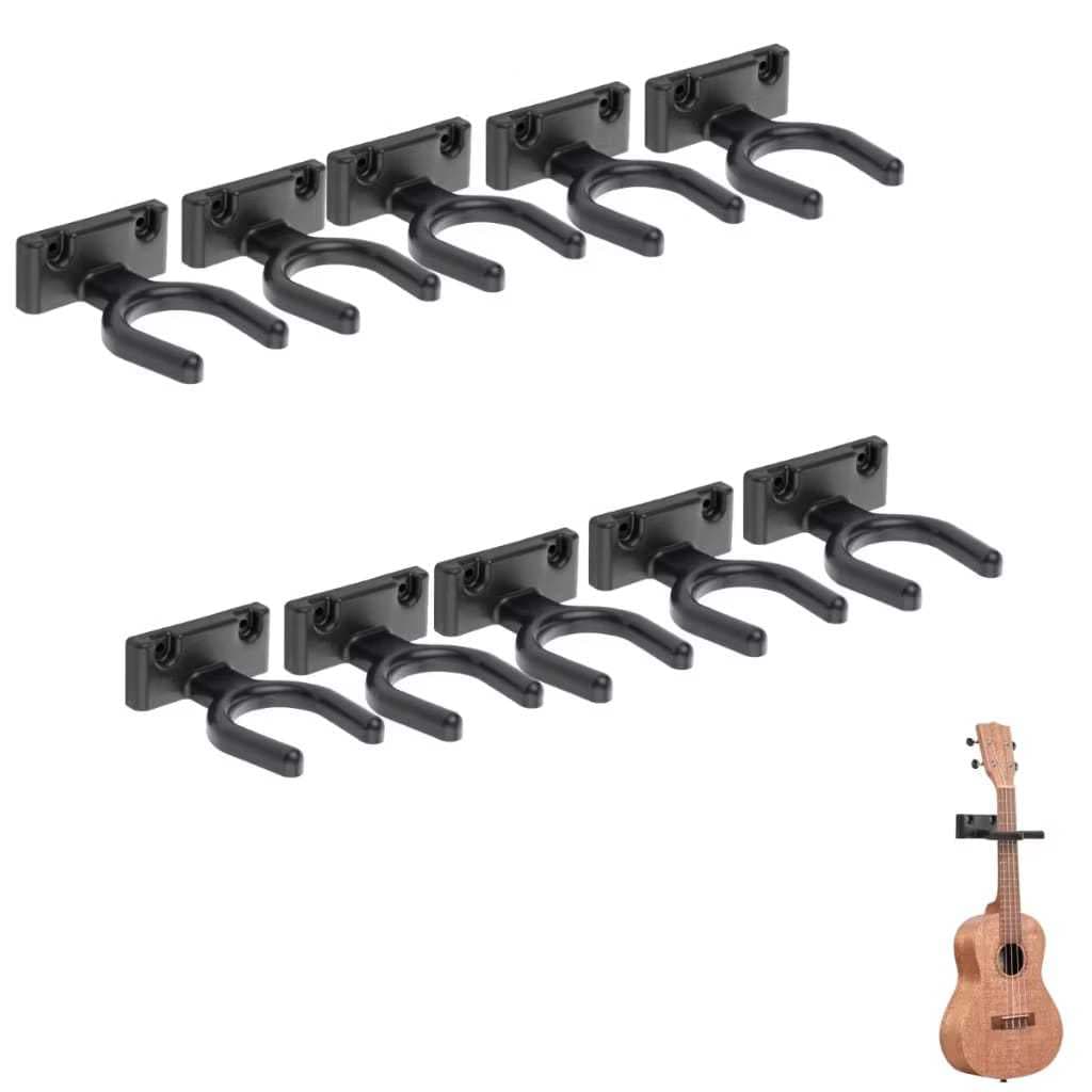 Kit 10 Suporte De Parede Para Violão Guitarra Baixo Ukulele Fixo Preto Redondo
