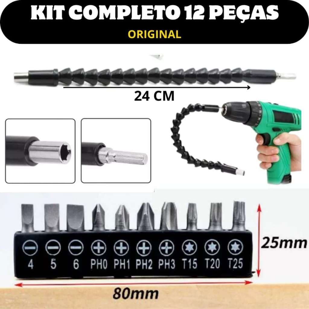 Kit Cabo Extensor Flexivel 11 Pcs Para Parafusadeira