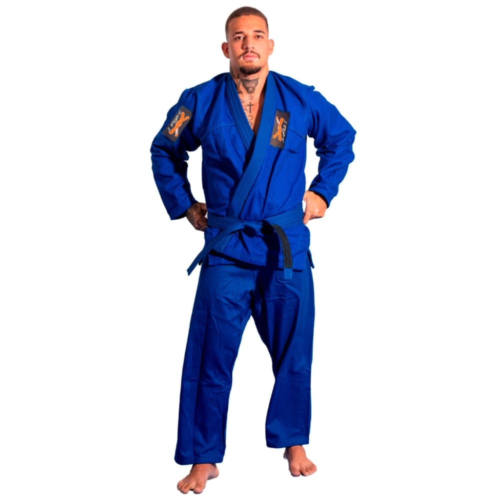 Kimono Jiu-Jitsu Judô Adulto Azul Trançado 1 Fight