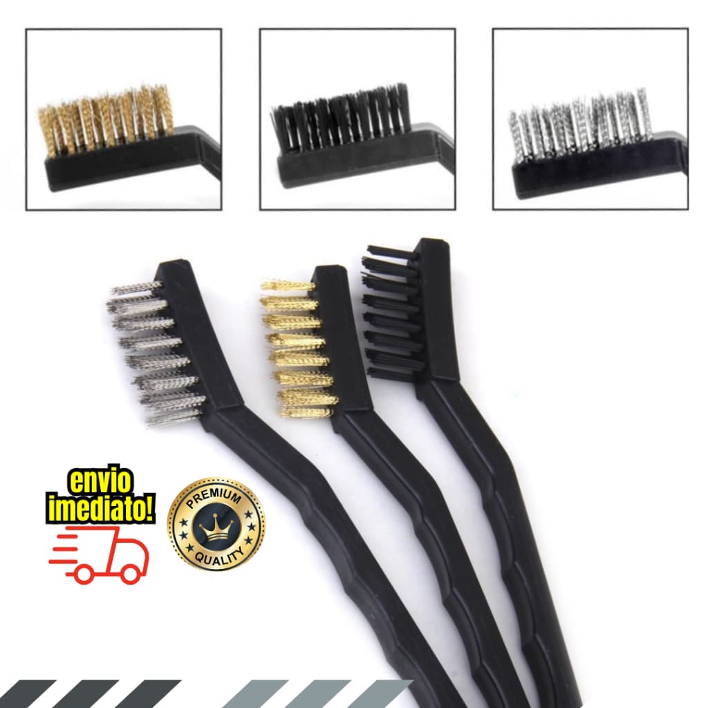 Conjunto 3 Escovas De Aço Cabo Longo Escova Multifuncional 17cm Multiuso Utensilio Limpeza