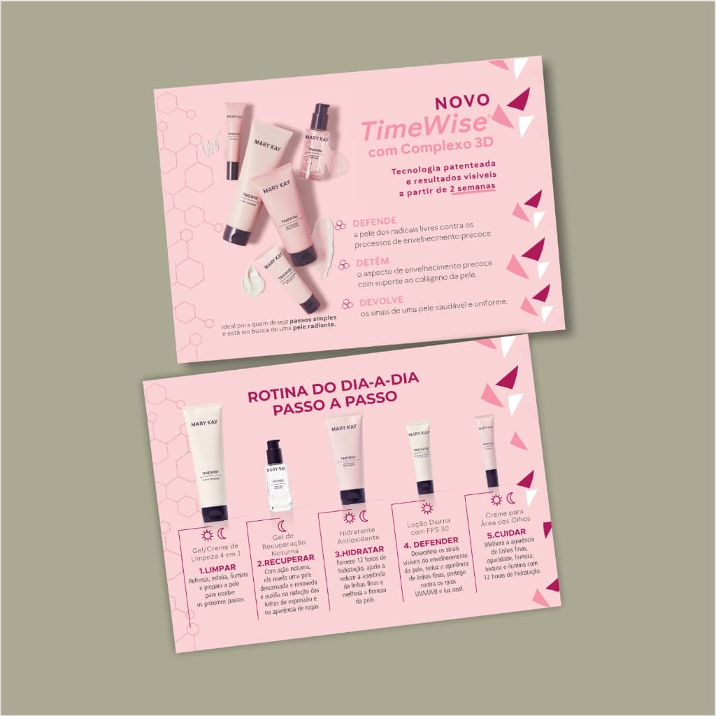 Pct 100 und Folheto Apresentação Novo Time Wise com Completo 3D Mary Kay (Rotina Completa)