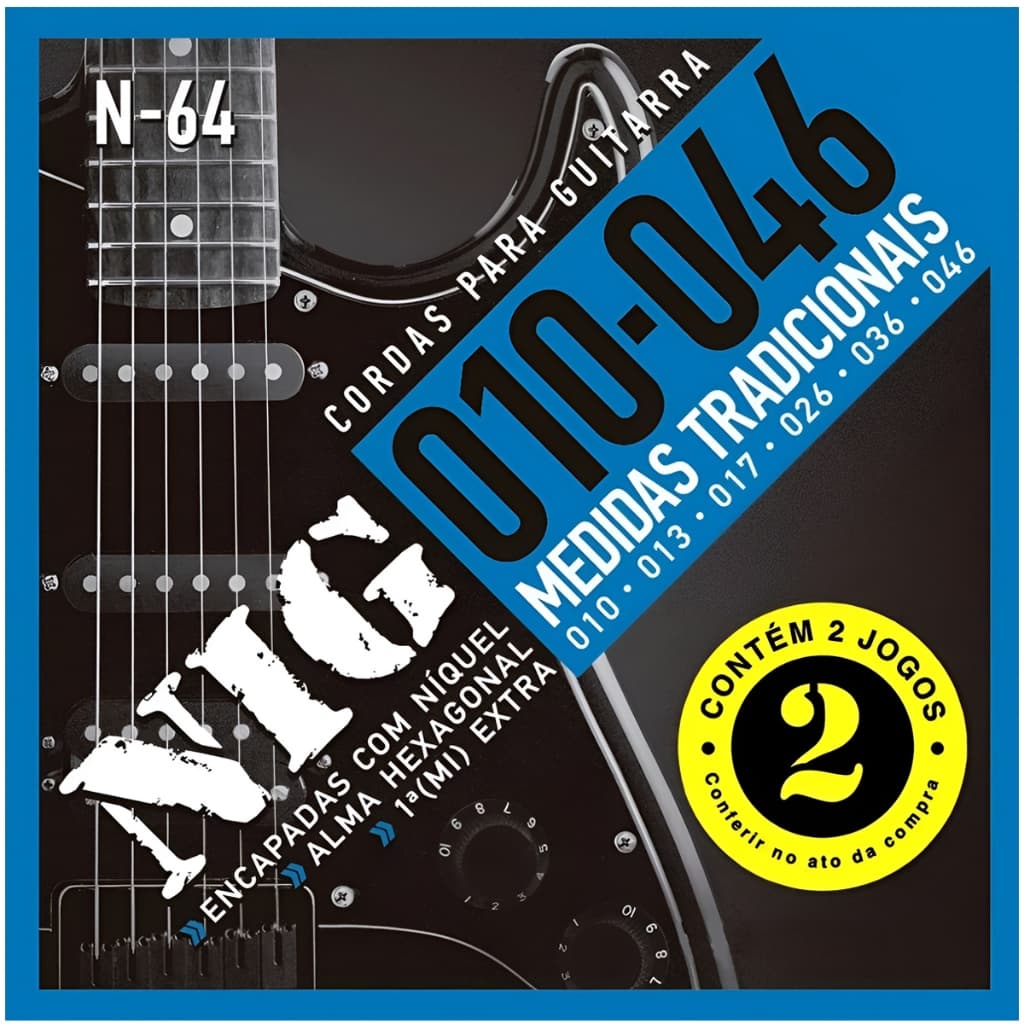 Encordoamento Duplo Tensao Media Para Guitarra 010 Nig N-64
