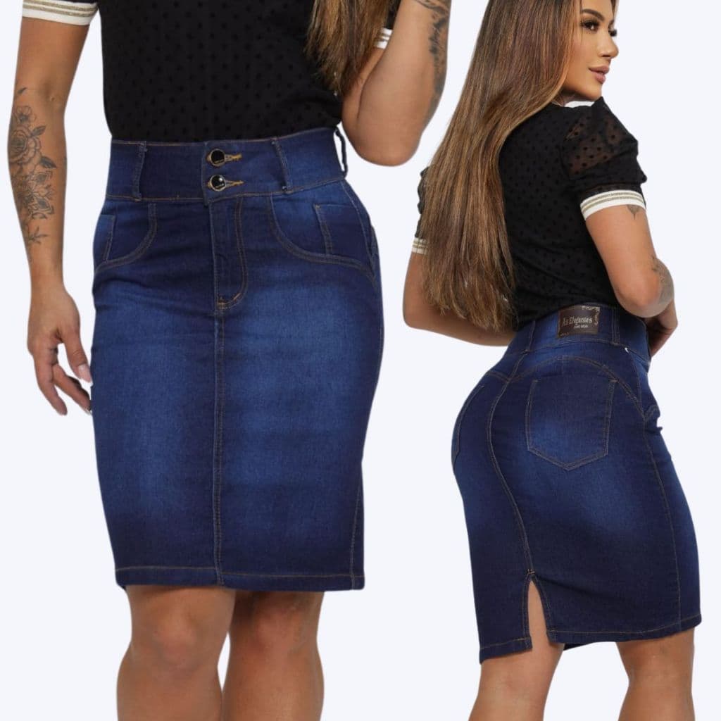 Saia Evangélicas Jeans Moda Feminina Lycra Lindo Modelo Secretária longa Moderna