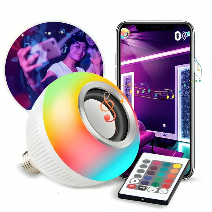 Lampada Bluetooth De Led Caixa De Som C Controle Rgb 12W Lâmpada Colorida De Festa Bivolt
