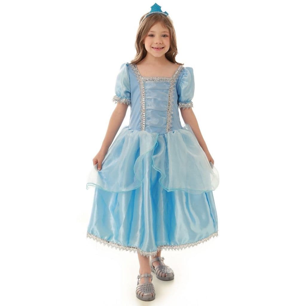 Fantasia Muvilê, Vestido de Princesa Azul Com Tiara De Coroa