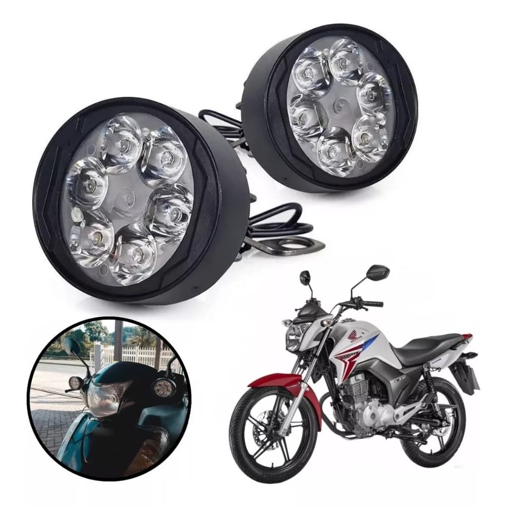 Par Farol De Milha Universal para Retrovisor de Moto Led Auxiliar