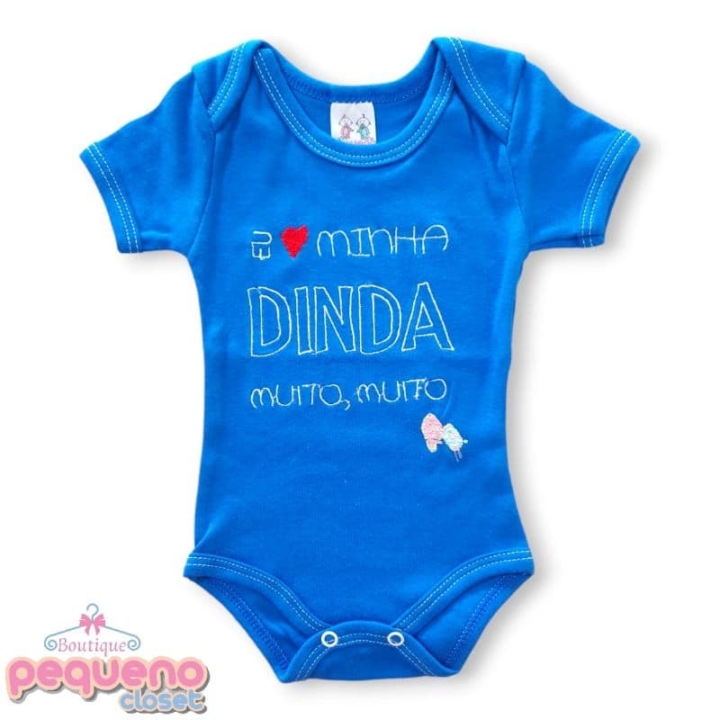 Body De bebê Menino Personalizado Frase Bordada Dinda