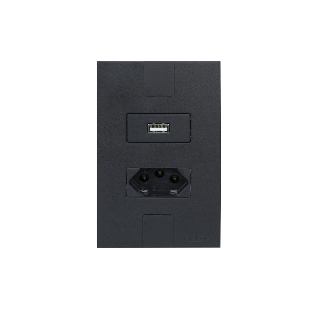 Tomada 20a + Carregador Usb Caprice Preto Fosco 4x2 Pluzie
