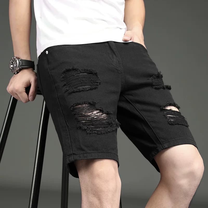 Bermuda Shorts Jeans - Slim Masculino - Preto  Branco  Promoção