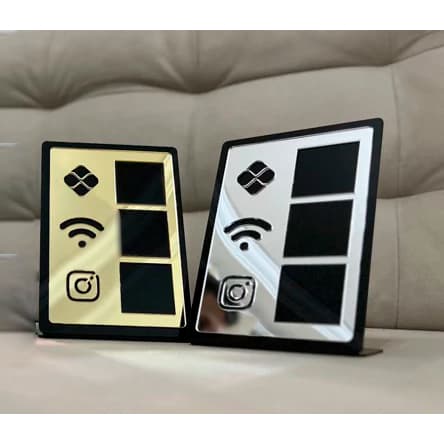Placa Display de Mesa para PIX, Wi-Fi e Instagram – Acrílico Moderno com Moldura