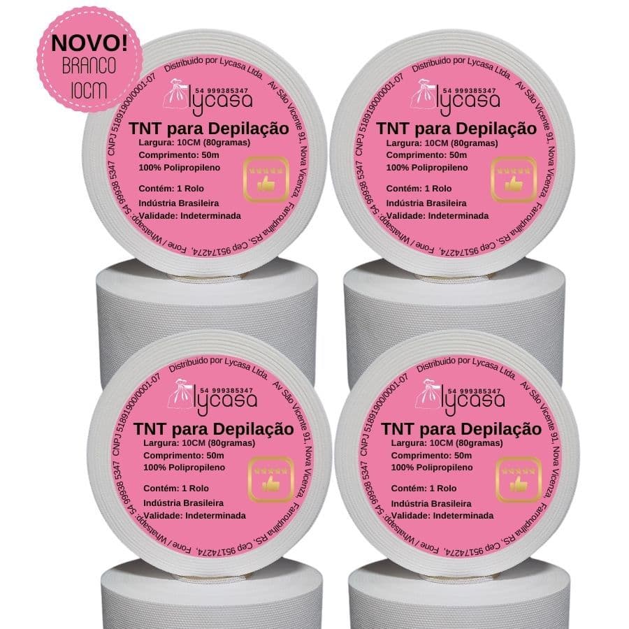 TNT KIT 4 Rolos  Largo Para Depilação 10CM-80gr-50M Branco Papel Perlon Lenço Depilatório Econômico