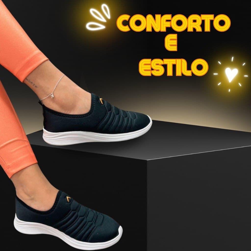 Tênis Calce Fácil Meia Adulto Esportivo Super Estiloso e Moderno Super Flexível Sola Macia