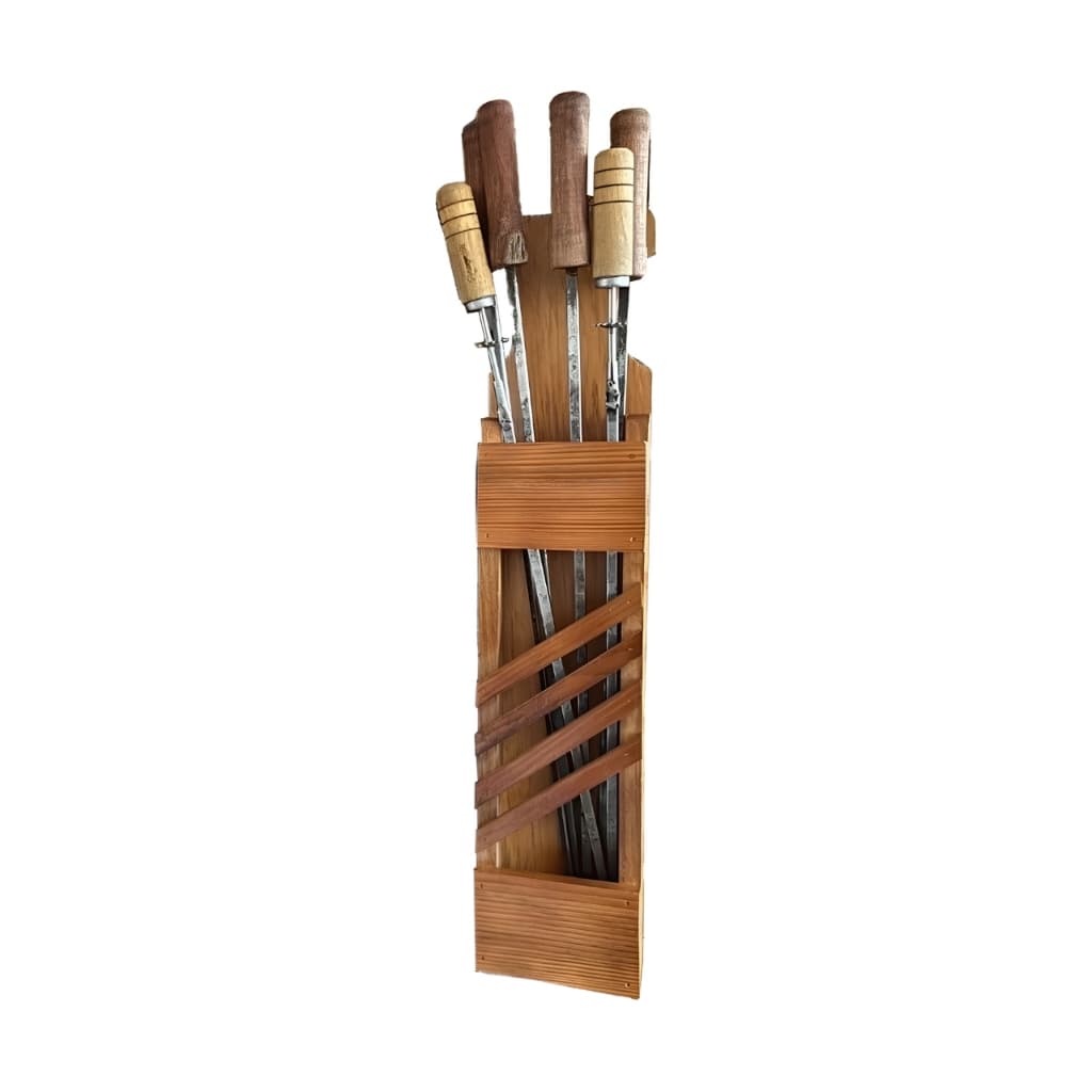 Suporte Para Espeto De Churrasco 8 Espetos Rústico Madeira Pinus