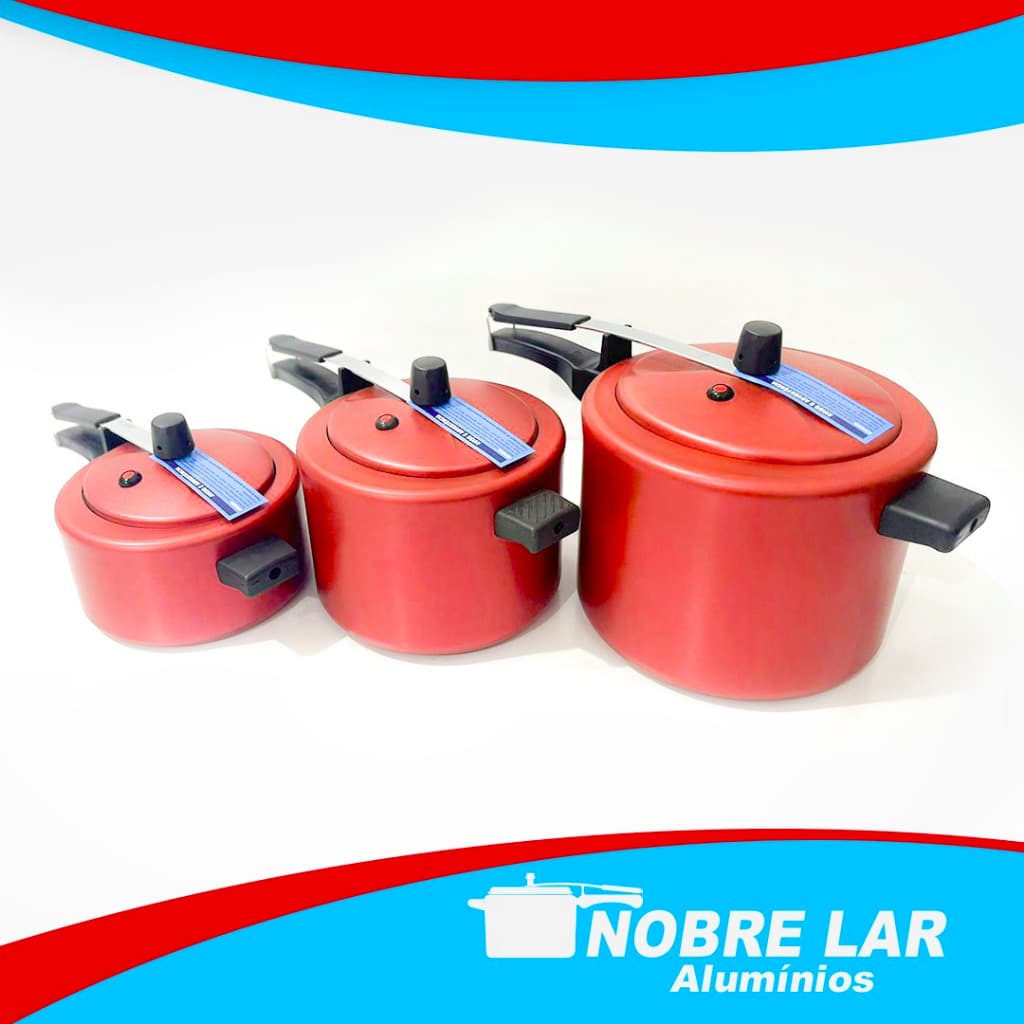 Kit 3 Panelas Antiaderente Vermelha Alumínio Panela de Pressão Cozinha Cozinhar Alimentos