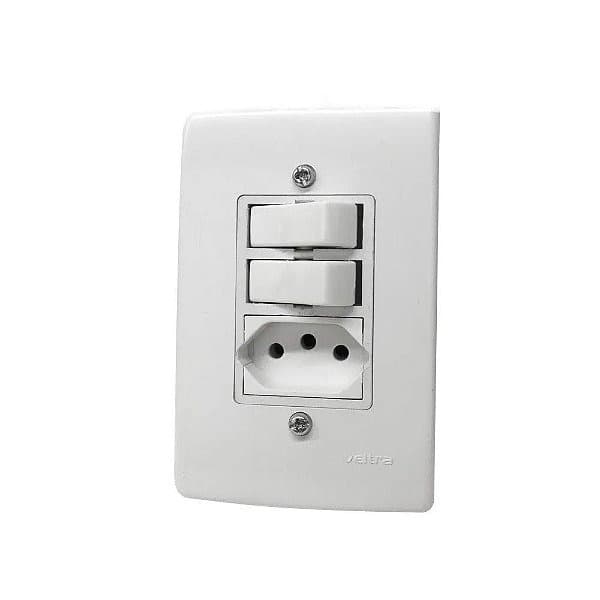 kit 5 Interruptor duplo + tomada padrão 10a veltra