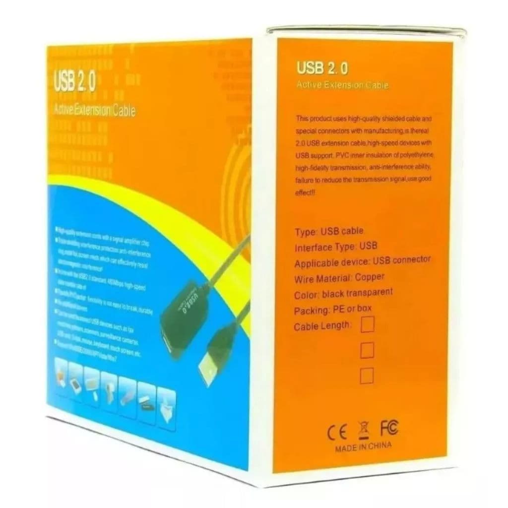 Cabo Extensor USB 2.0 Macho para USB 2.0 Fêmea - Comprimento do Cabo 5M, 10M, 15M, 20M, 25M, 30M.